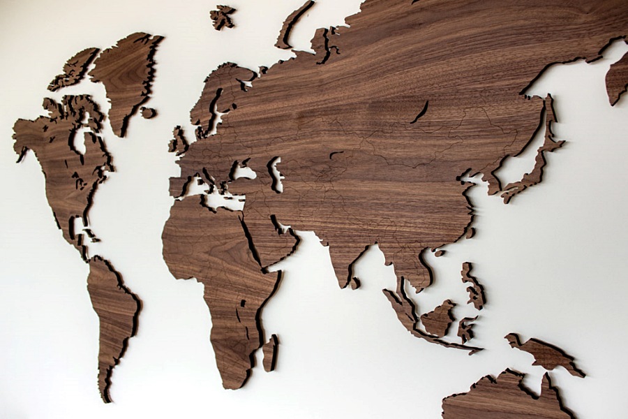 3D Wooden World Map Walnut