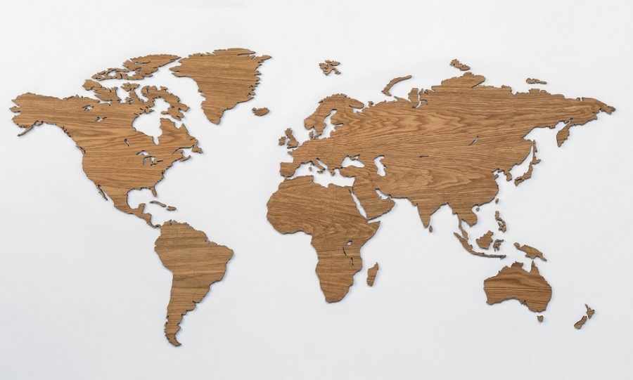 Sieninis medinis pasaulio žemėlapis su valstybėmis Ąžuolas