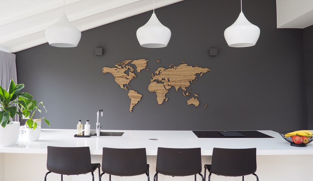 Wooden wall map on black walll - wall decor in Holland